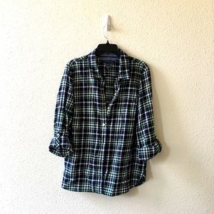 Tommy Hilfiger Navy, Green & White Plaid Button-Down Shirt